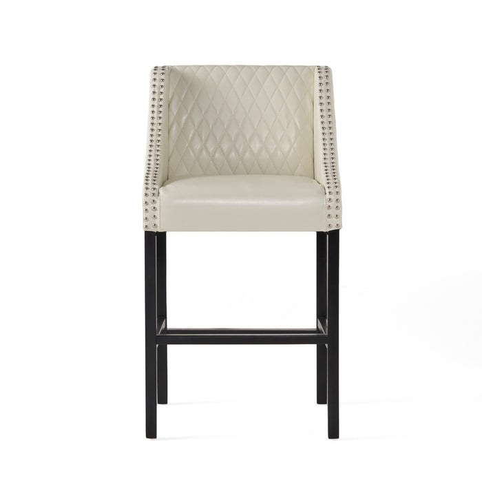 Deborah Armrests Barstool With Quilted Bonded Leather - Ivory