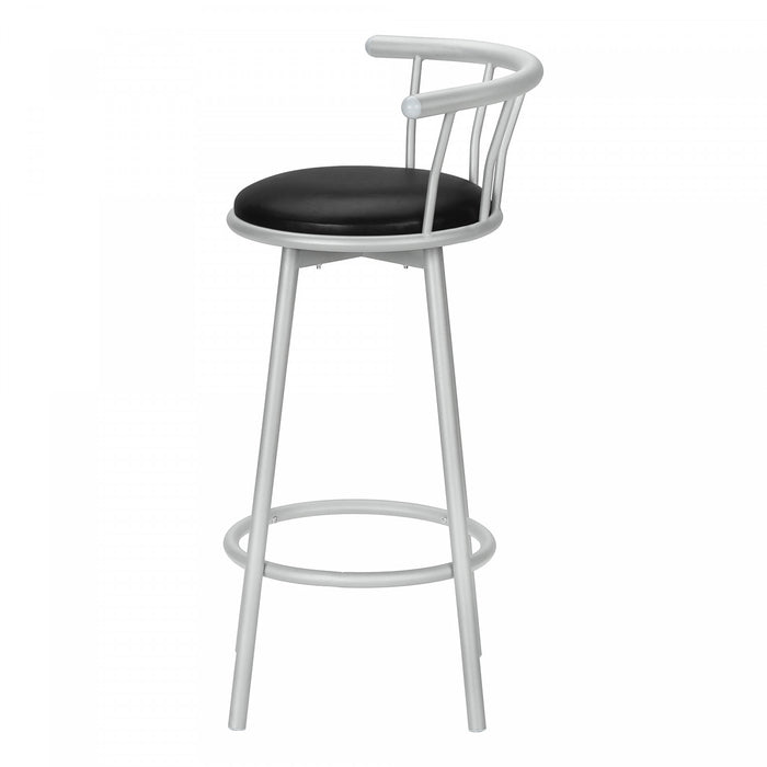 Barstool Set Of 2 Swivel Bar-Height Grey Metal Black Leather-Look Contemporary Modern