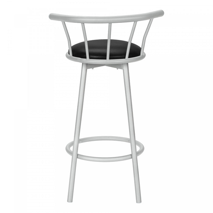 Barstool Set Of 2 Swivel Bar-Height Grey Metal Black Leather-Look Contemporary Modern