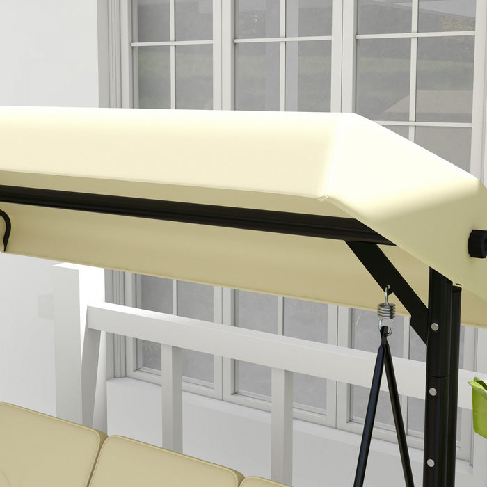 Outsunny 3 Seater Patio Swing Chair Convertible Cushioned Porch Swing Bed Outdoor Swing With Canopy Beige