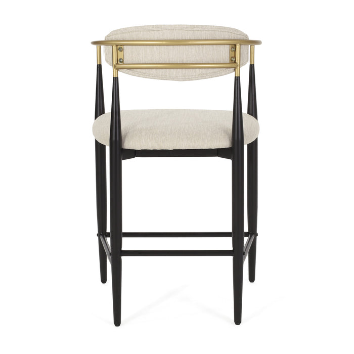 Aubrey Counter Stool Set Of 2 With Open Back,fabric Upholstery, Metal Frame - Beige