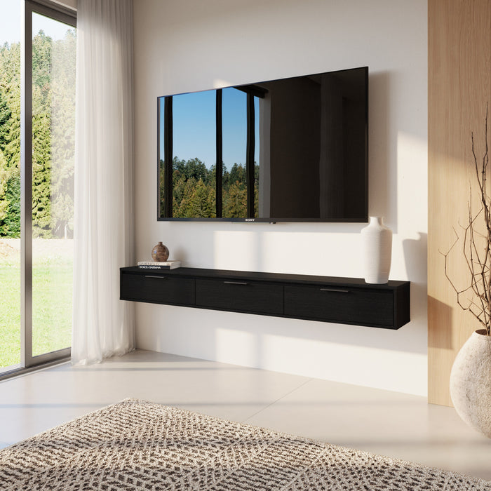 Nordika Slim 72\" Wall-Mounted TV Stand with 3 Storage Cabinets - Black