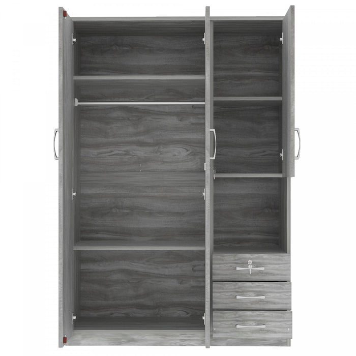 Lydia 47.2\" 2-doors Wooden Wardrobe Storage With Shelves And 3 Drawers, Grey