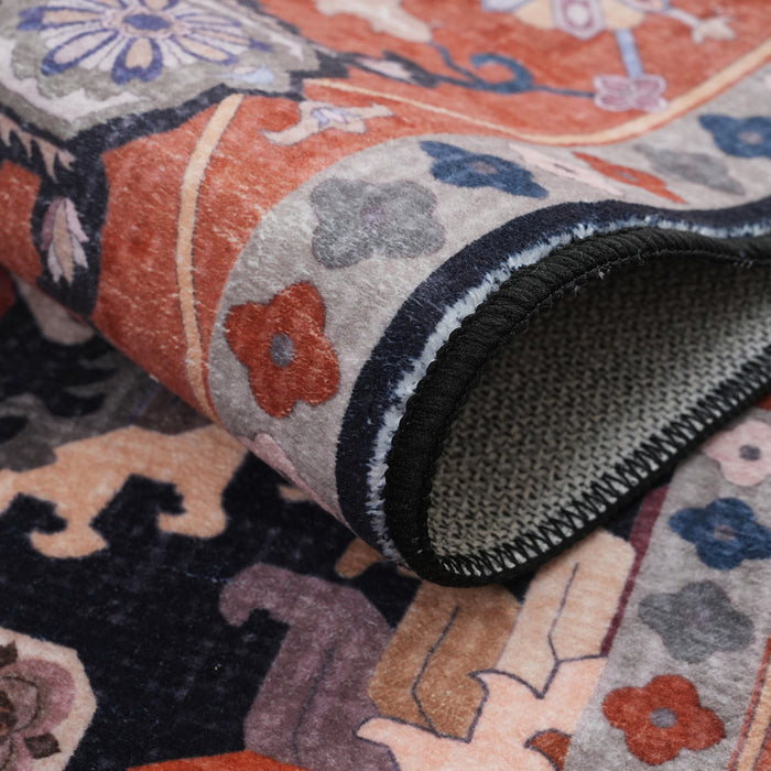 Aqua Black Star Washable Non-slip Low Pile Area Rug 5'x7'