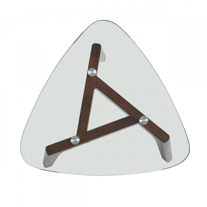 Nick Glass Top End Table With Solid Wood Base - Walnut