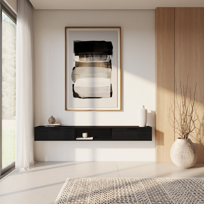 Nordika Slim 72\" Wall-Mounted TV Stand with 2 Storage Cabinets - Black