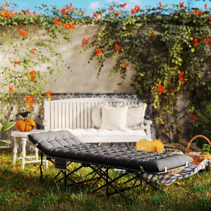 Outsunny Camping Cot For Adults With Mattress, Folding Bed, Dark Grey