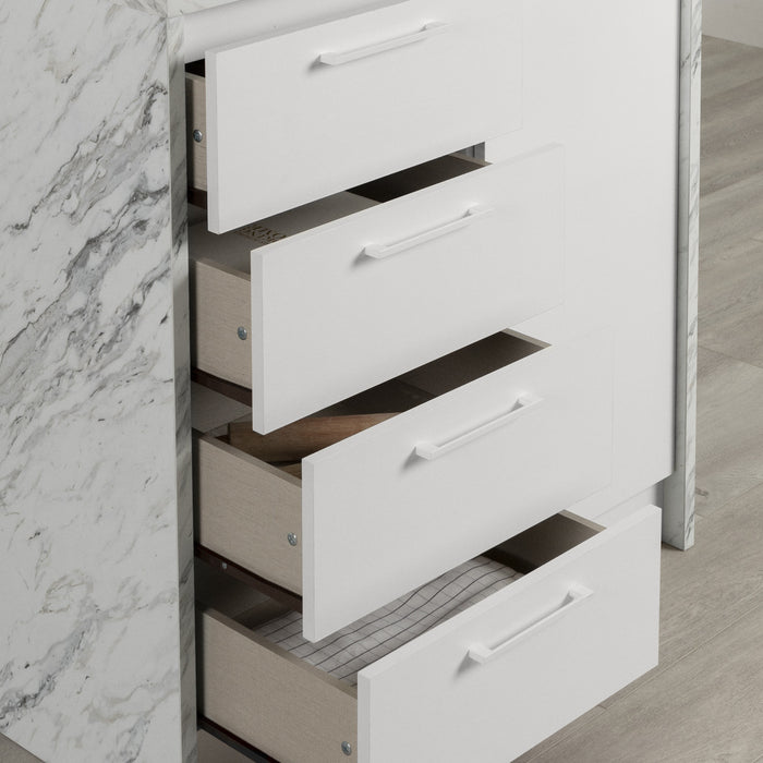 Myro Compact Kitchen Island With Storage - Faux White Marble And White