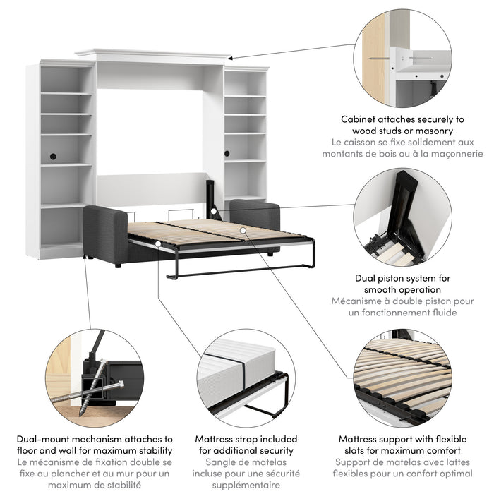 Bestar Versatile Queen Murphy Bed with Sofa and Closet Organizers (115 W) - White