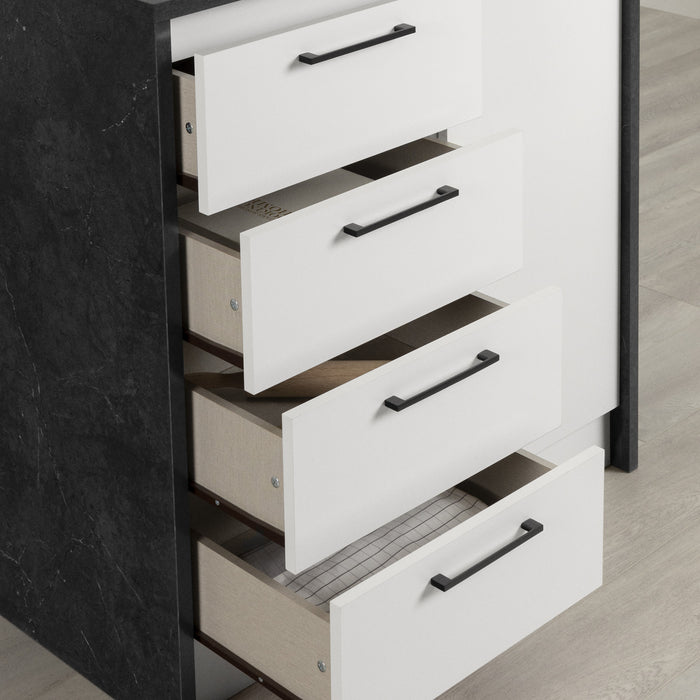 Myro Compact Kitchen Island With Storage - Faux Black Stone And White