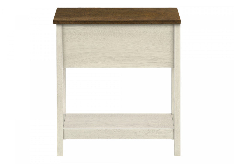 Accent Side End Table 2-Tier Narrow Bedroom Storage Drawer Antique White Brown Veneer Transitional