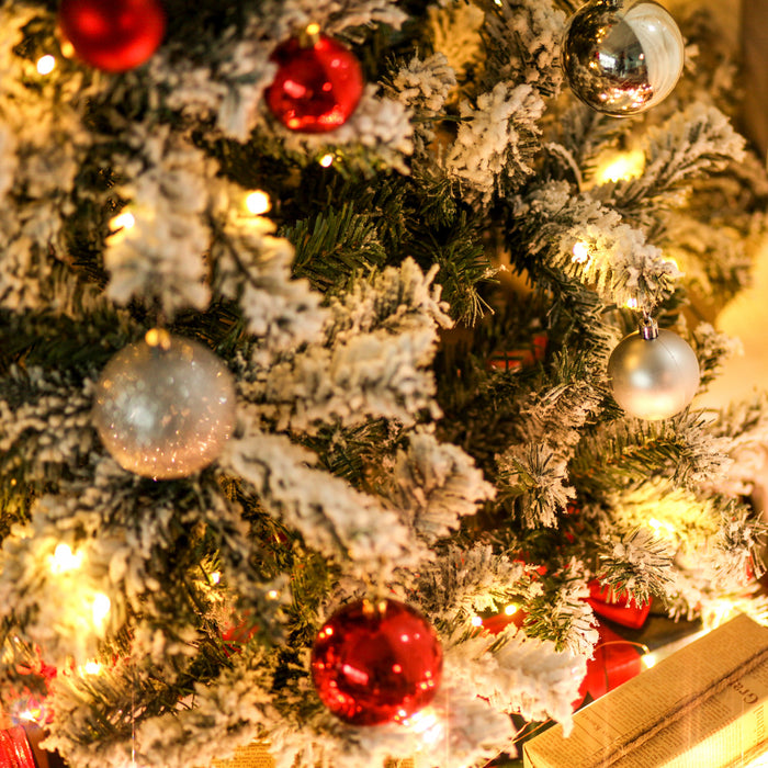 Homcom 6ft Snow Flocked Artificial Christmas Tree With 928 Branches And 250 Led Warm White Lights