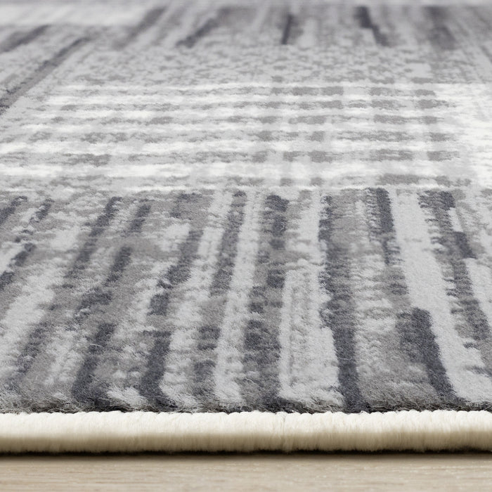 Forte White Grey Black Modern Striped Patches Area Rug - 7'9\" x 10'6\"