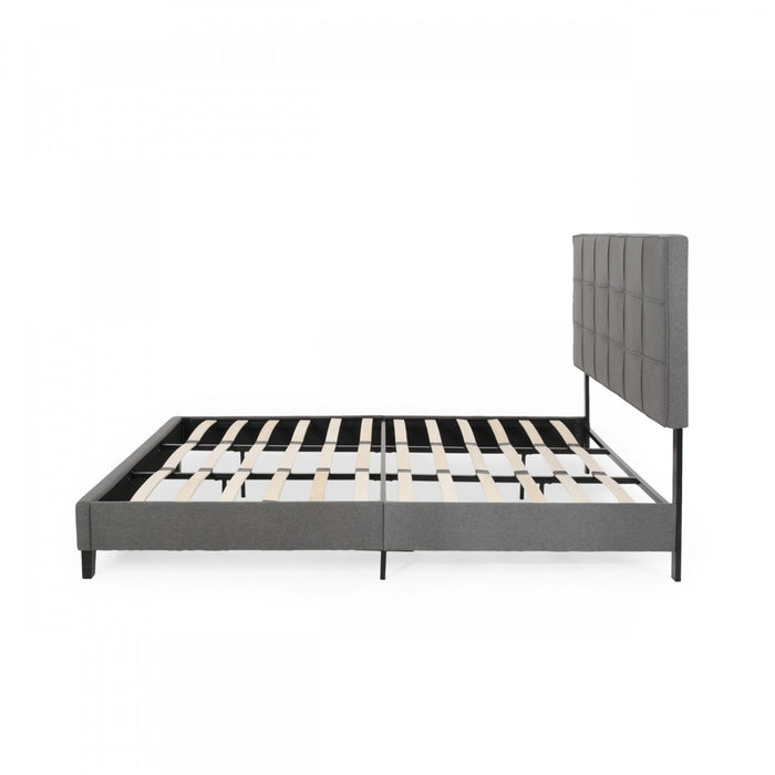 Lucia Upholstered Platform Bed Frame With Tufted Waffle Stitching,king Size,charcoal King Bed