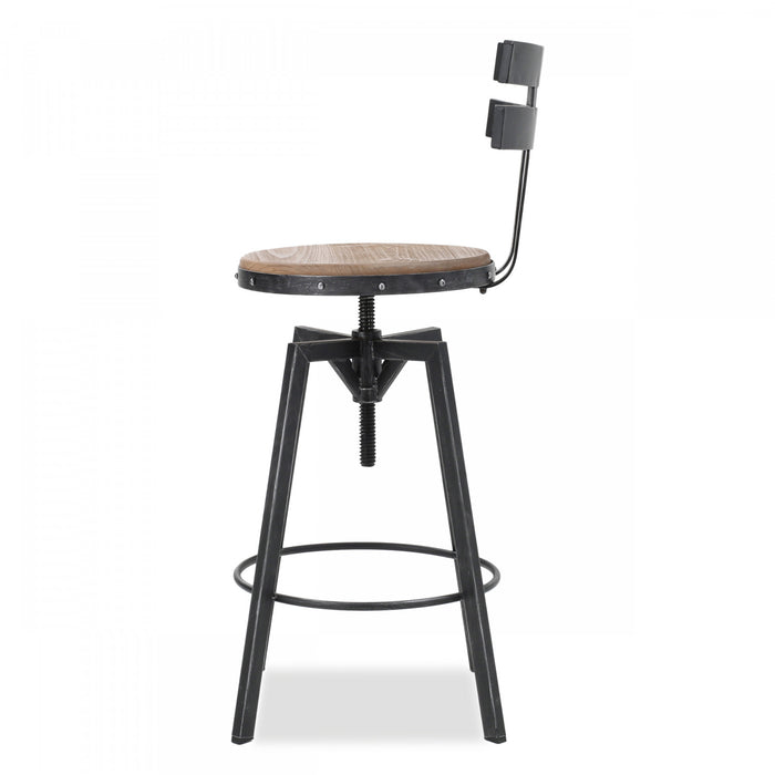Denise Bar Stool With Swievl & Adjustable Wood Seat, Metal Frame - Antique Black