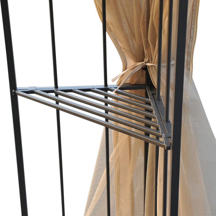 Outsunny 10' X 10' Steel Outdoor Patio Gazebo Canopy With Removable Mesh Curtains, Display Shelves, & Steel Frame, Beige