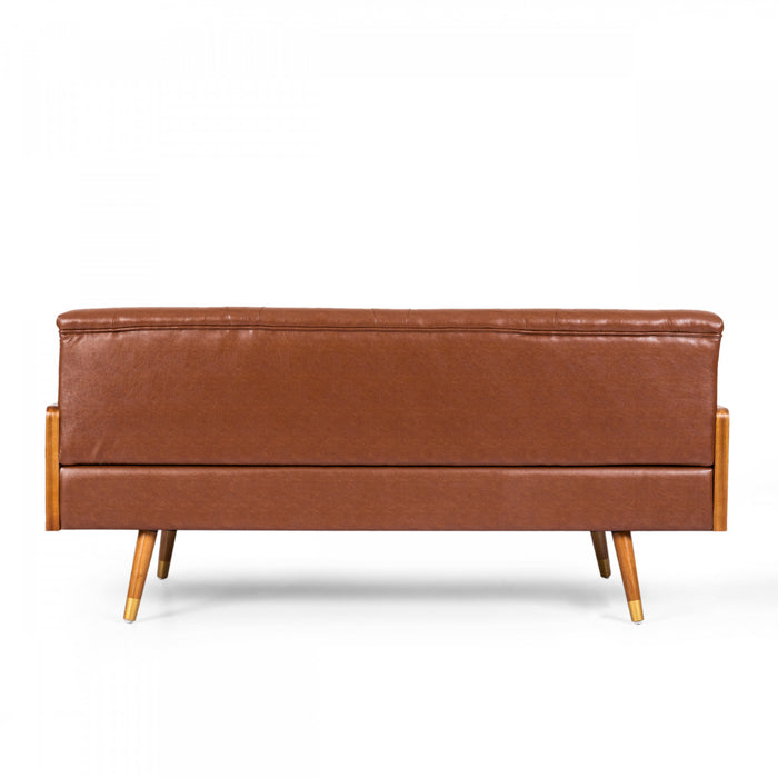 Aidan 3-seater Tufted Pu Leather Sofa With Rolled Pillows - Light Brown