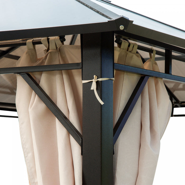 Outsunny 10' X 12' Outdoor Hardtop Gazebo With Polycarbonate Panel Roof, Garden Deluxe Pavilion Canopy Bbq Sunshade Shelter With Removable Curtains