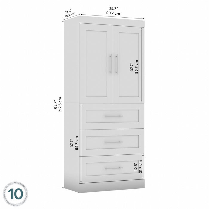 Bestar Pur 36 W Wardrobe with Drawers - White