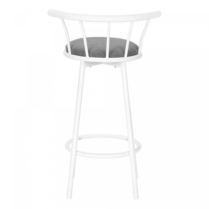 Barstool Set of 2 Swivel Bar-Height White Metal Grey Fabric Contemporary Modern