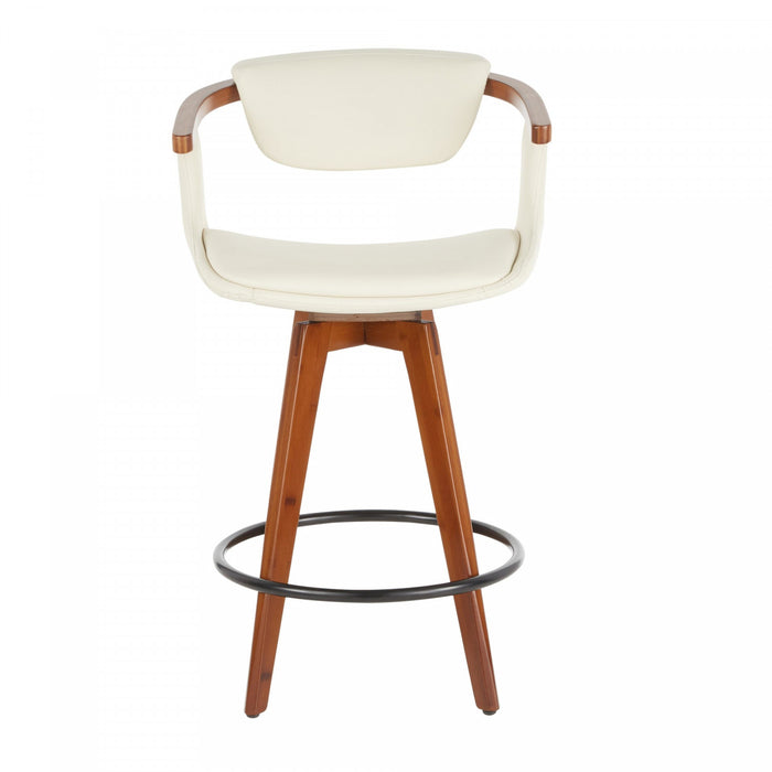 LumiSource Oracle Faux Leather Mid-Century Modern Counter-Height Stool – Walnut/Cream
