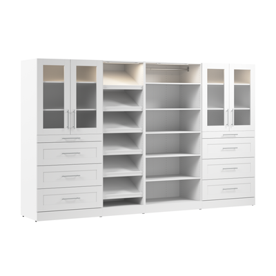 Bestar Florence 132" Modular Walk-In Closet System with LED Lights, Drawers, Doors and Shoe Shelves |Système de pièce-penderie modulaire Florence de Bestar de 132 po avec éclairages à DEL, tiroirs, por