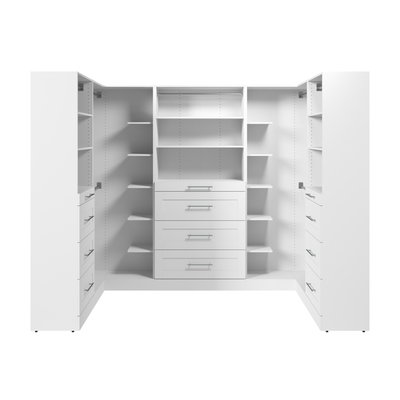 Bestar Florence 105" Modular U-Shaped Walk-In Closet System with Rods, Shelves and Drawers Shaker Style - White|Système de pièce-penderie en forme de U modulaire Florence de Bestar de 105 po avec tringles, tablettes et tiroirs de style Shaker - blanc
