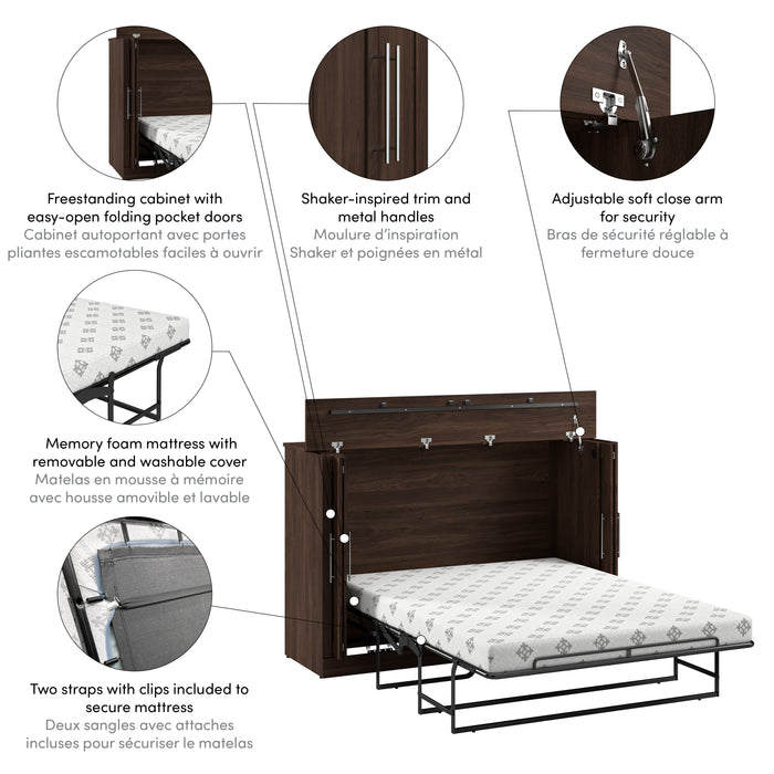Bestar Pur 75 W Queen Cabinet Bed with Mattress - Black Walnut