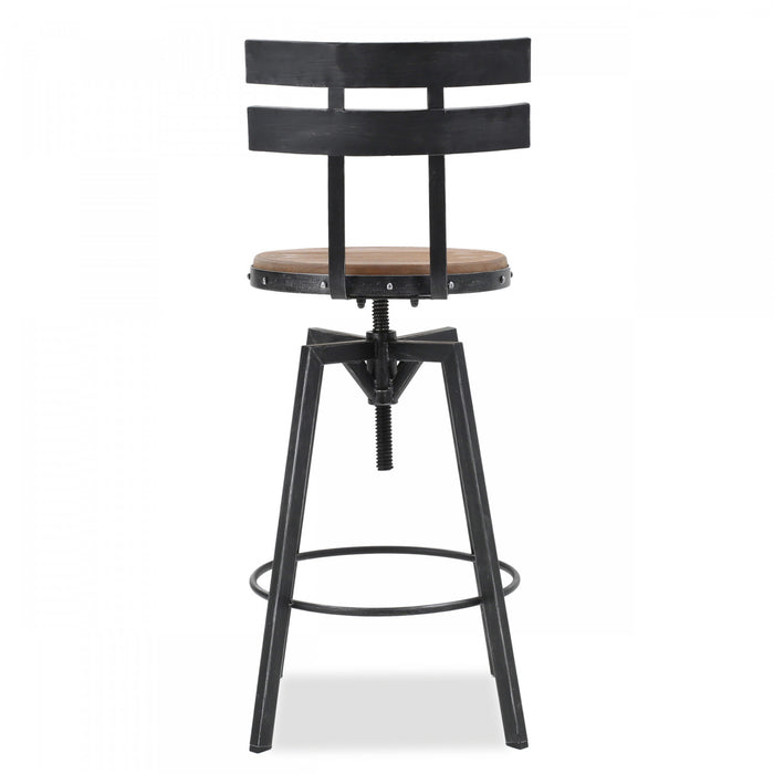Denise Bar Stool With Swievl & Adjustable Wood Seat, Metal Frame - Antique Black