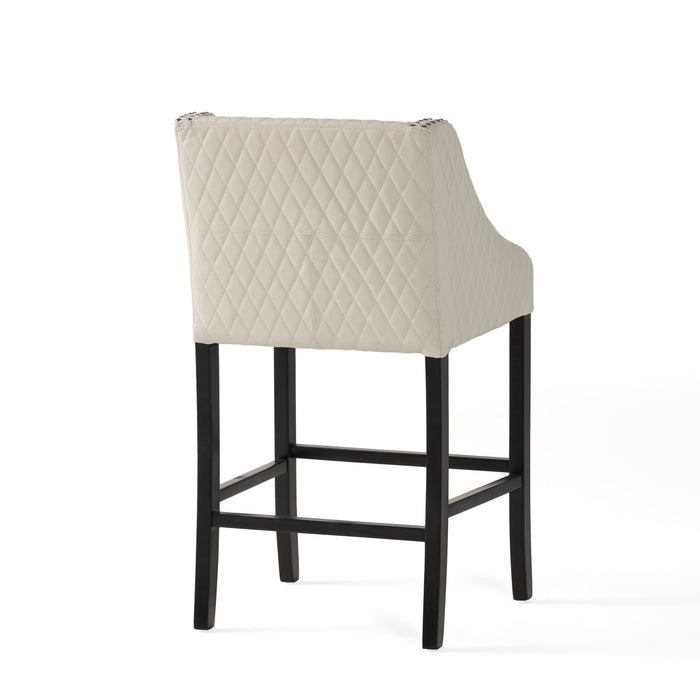 Deborah Armrests Barstool With Quilted Bonded Leather - Ivory