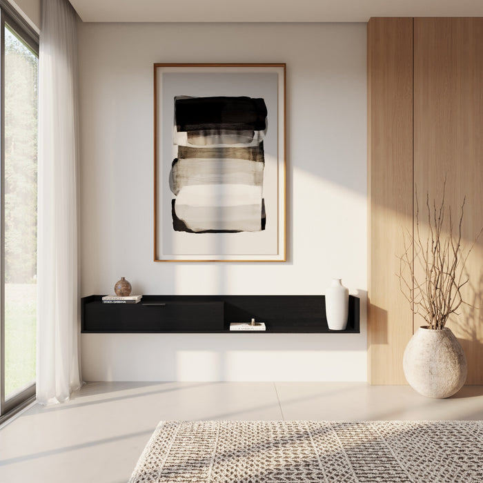 Nordika Slim 72\" Wall-Mounted TV Stand with Storage Cabinet - Black