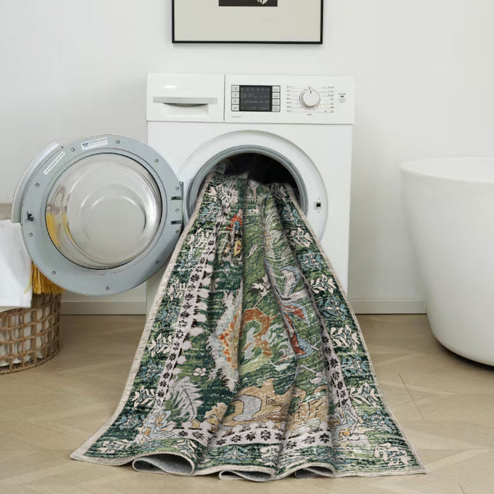 Aqua Green Flames Washable Non-slip Low Pile Area Rug 8'x10'