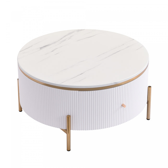 Nelson 31.5\" Modern Round Coffee Table With 2 Storage Drawers, White
