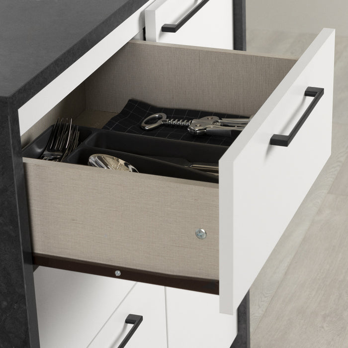 Myro Compact Kitchen Island With Storage - Faux Black Stone And White