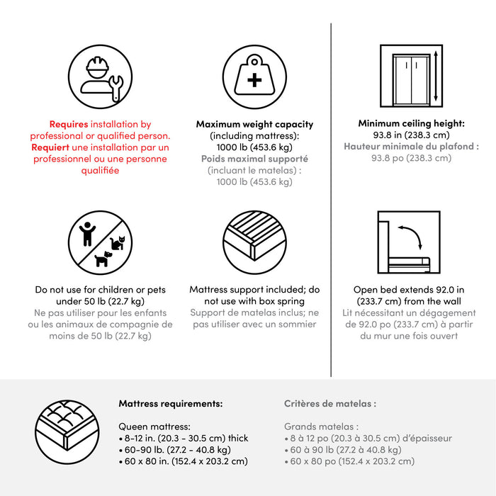 Bestar Versatile Queen Murphy Bed with Sofa and Closet Organizers (115 W) - White