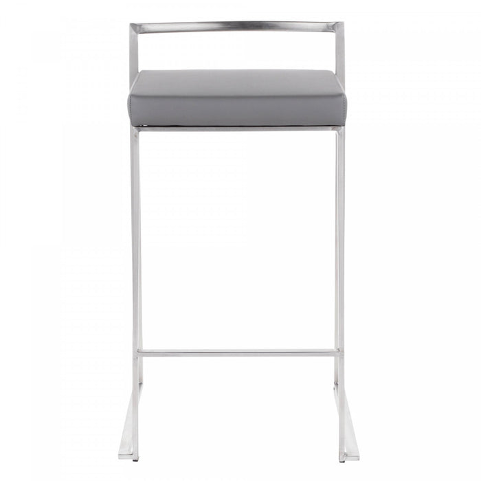 LumiSource Fuji Grey Faux Leather Contemporary Stackable Counter-Height Stool - Set of 2