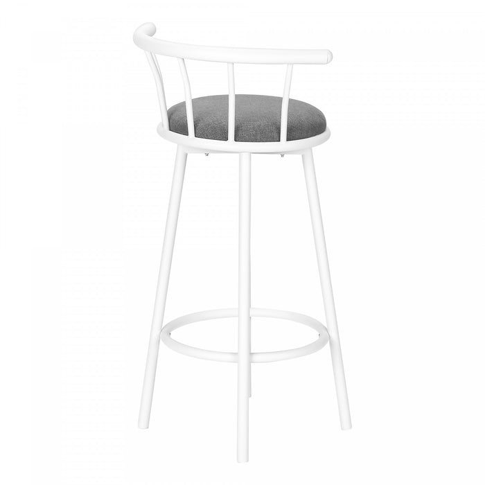 Barstool Set of 2 Swivel Bar-Height White Metal Grey Fabric Contemporary Modern