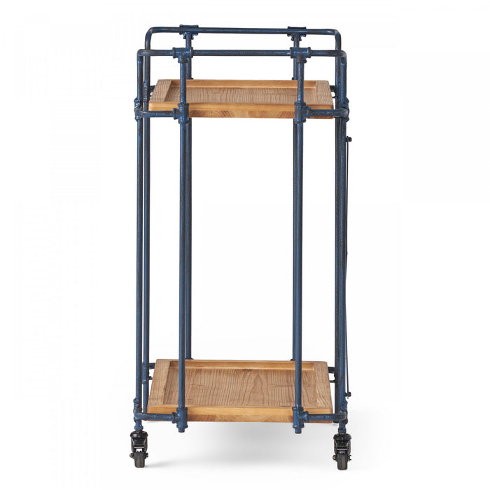 Daniel Wood And Metal Bar Cart With 2-tier Mobile Serving Storage, Antique Black