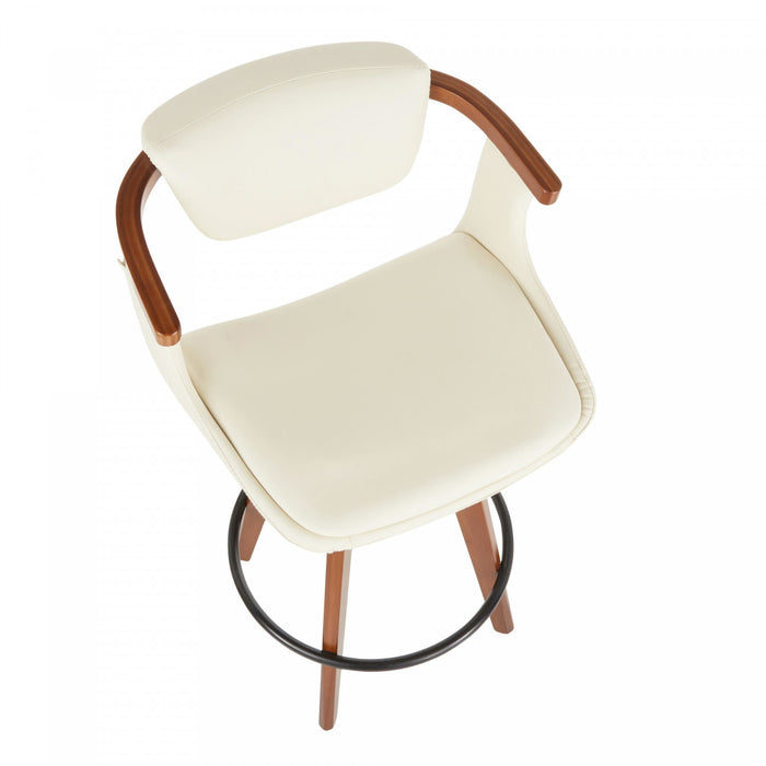 LumiSource Oracle Faux Leather Mid-Century Modern Counter-Height Stool – Walnut/Cream