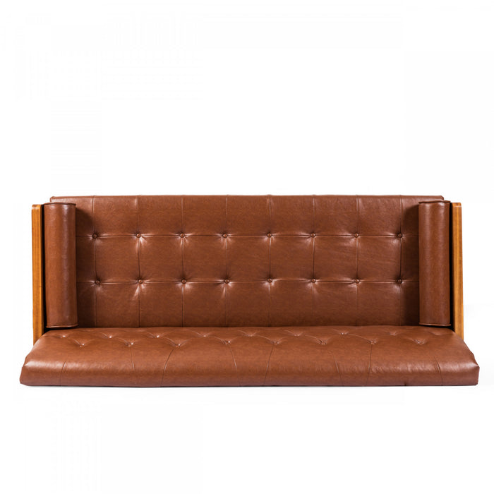Aidan 3-seater Tufted Pu Leather Sofa With Rolled Pillows - Light Brown