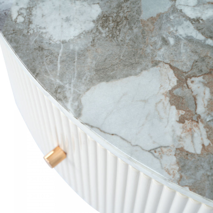 Nelson 31.5\" Modern Round Coffee Table With 2 Storage Drawers, Off White