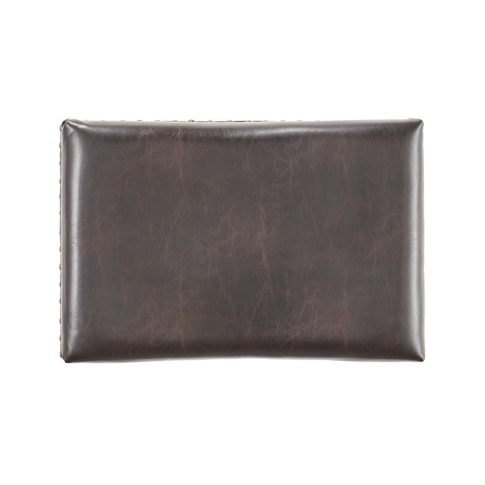 Tiffin Counter Stools Set Of 2, Saddle Seat With Studded Trim, Vegan Leather - Brown