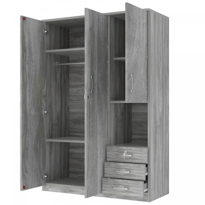 Lydia 47.2\" 2-doors Wooden Wardrobe Storage With Shelves And 3 Drawers, Grey