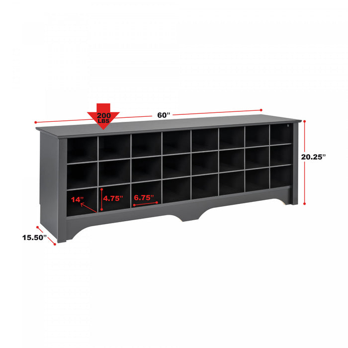 Twenty-Four Pair Shoe Storage Cubby Bench - Black