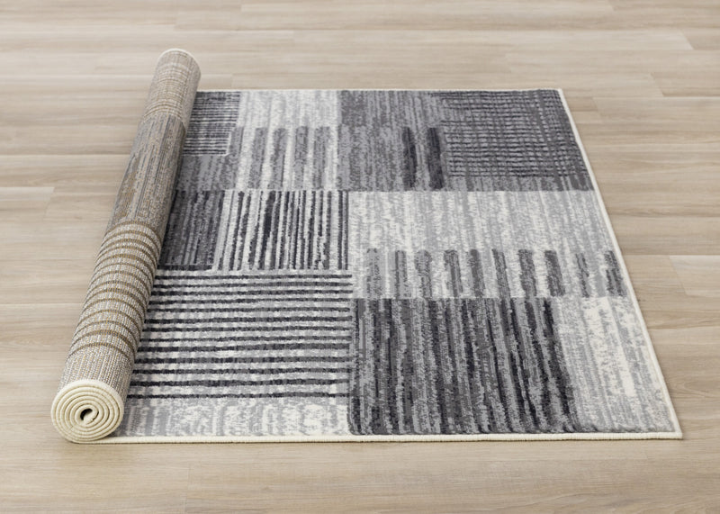 Forte White Grey Black Modern Striped Patches Area Rug - 7'9\" x 10'6\"