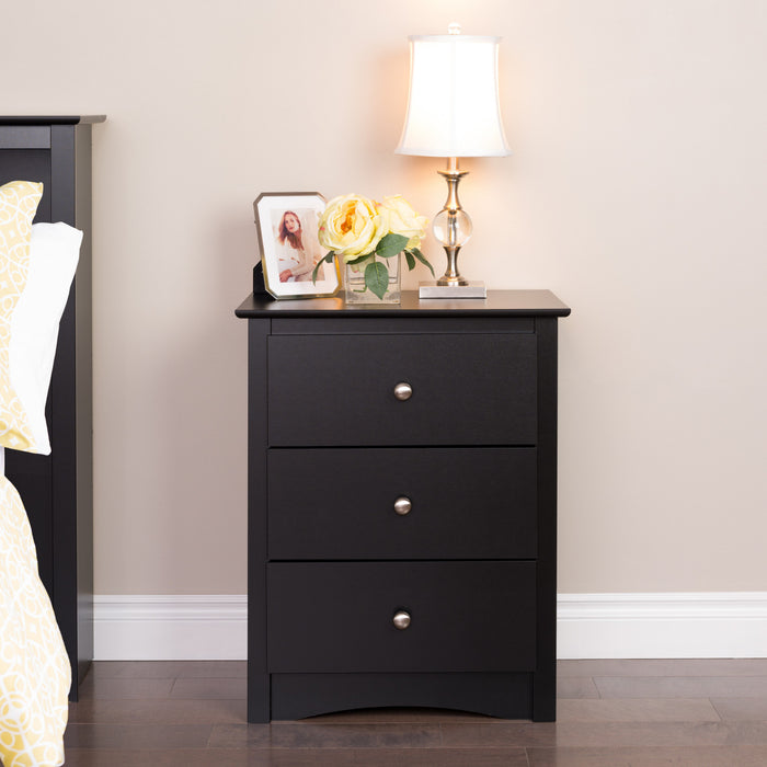 Jade 3-Drawer Tall Nightstand - Black