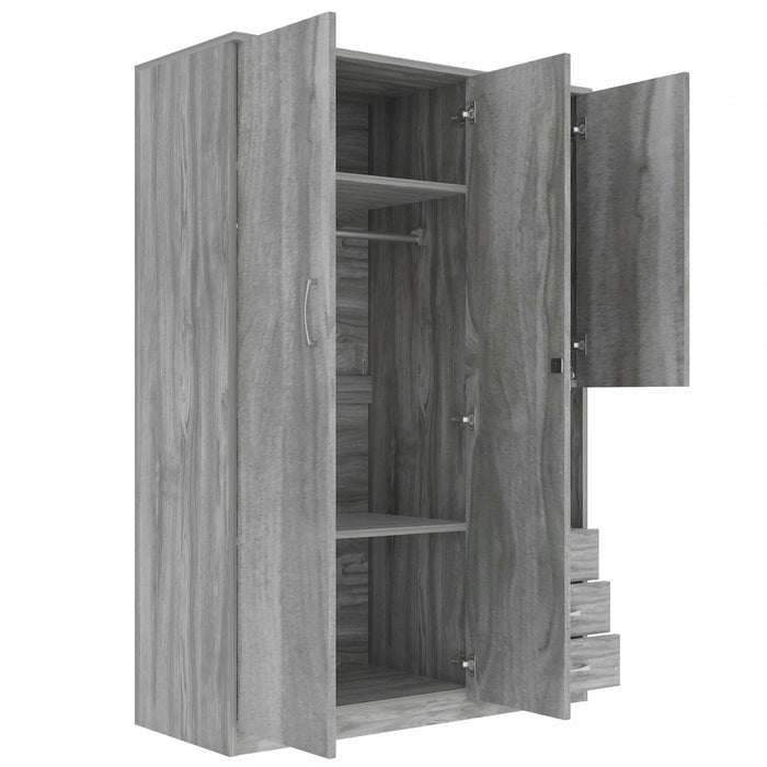 Lydia 47.2\" 2-doors Wooden Wardrobe Storage With Shelves And 3 Drawers, Grey