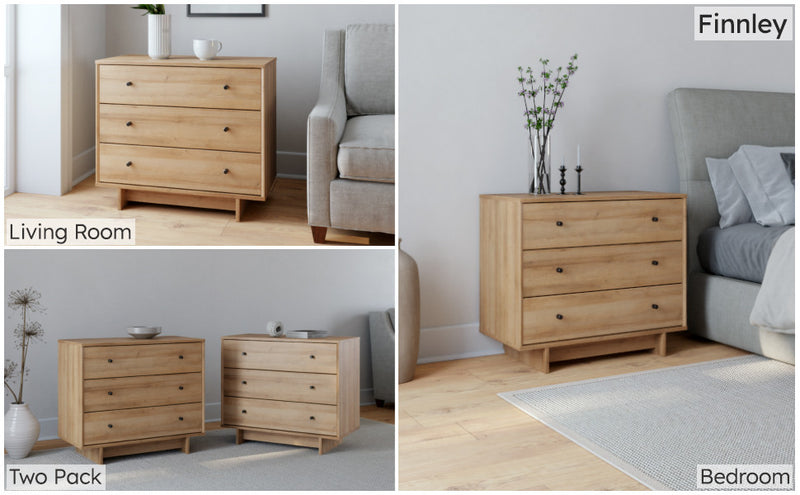 Prepac Finnley 3-Drawer Nightstand - Natural Oak