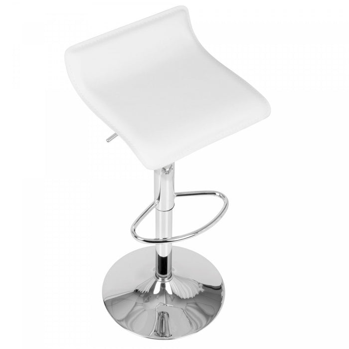 LumiSource Ale White Fabric Contemporary Adjustable Height Barstool with Swivel - Set of 2