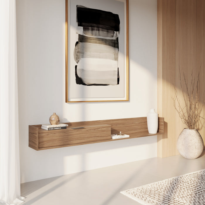 Nordika Slim 72\" Wall-Mounted TV Stand with Storage Cabinet - Light Walnut